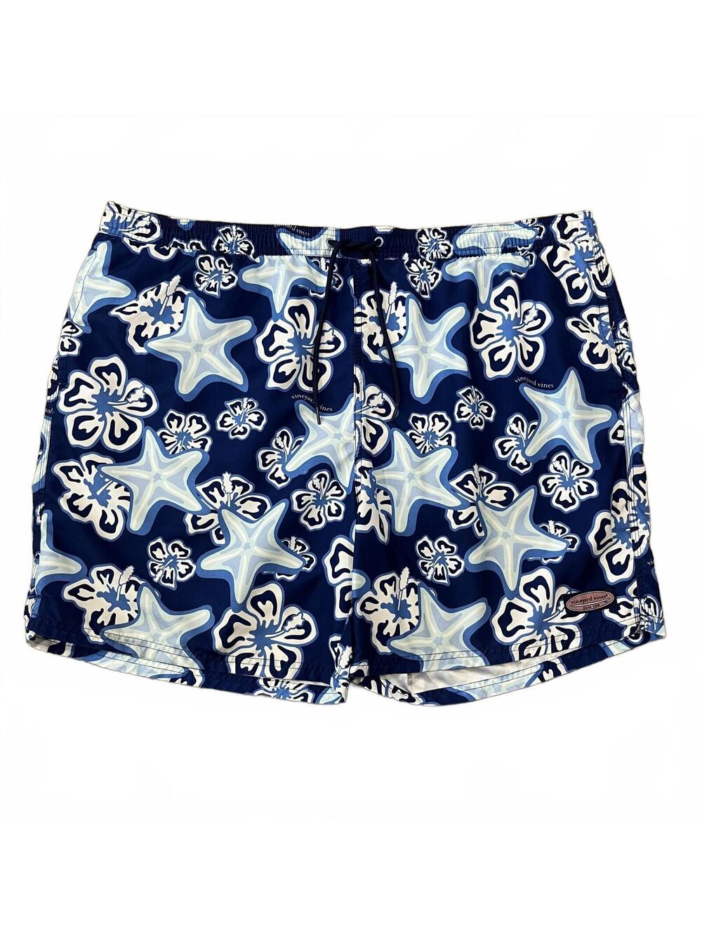 Vineyard Vines Mens Blue Tropical Starfish Printed Swim Trunks Size 2XL XXL